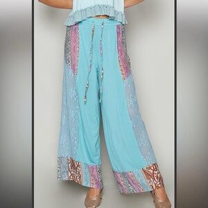 POL Bohemian Patchwork Wide-Leg Pants flowy size small